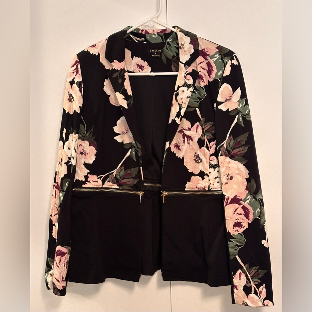 IMAN Floral Zip Blazer. Size S